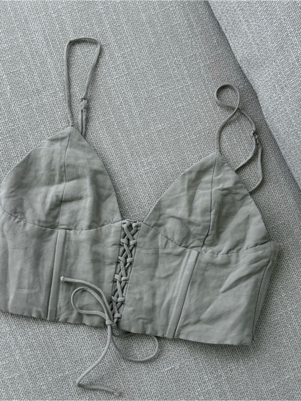 Zara Taupe Lace-Up Cropped Bustier Camisole - Picture 6 of 11